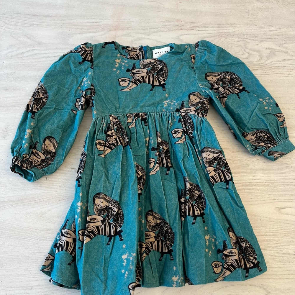 Morley Teal Kids Dress with Whimsical Print